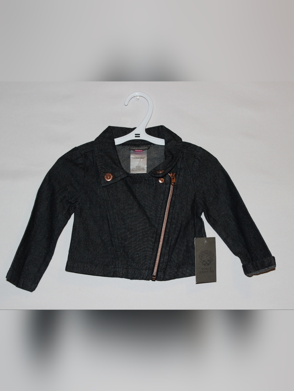 Vince Camuto Girls' Dark Gray Denim Moto Jacket with Copper Hardware